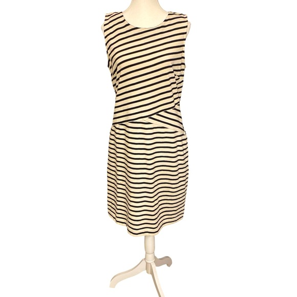 Talbots Dress Sleeveless Cotton‎ Knit  Nautical Black White Striped Shift -Sz M - Picture 1 of 8